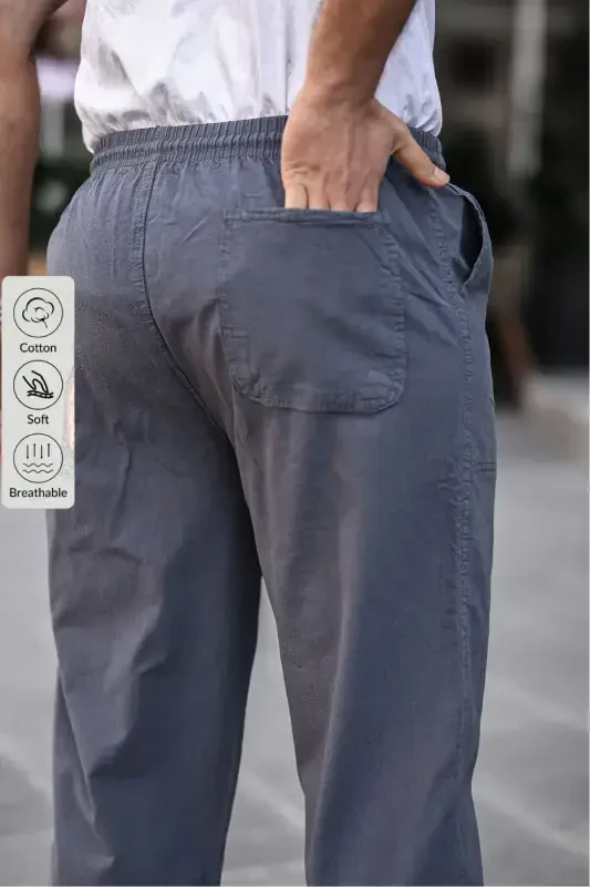 Tutun rangli erkaklar yozgi zig'ir aralashmasi bo'shashgan shim - 3