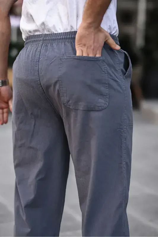 Tutun rangli erkaklar yozgi zig'ir aralashmasi bo'shashgan shim - 6