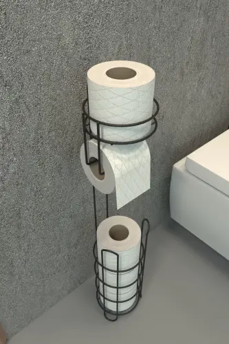 Tuvalet Kağıtlığı Wc Kağıtlık Yedekli Metal Tuvalet Kağıdı Standı Tutacağı Askısı - siyah - 5