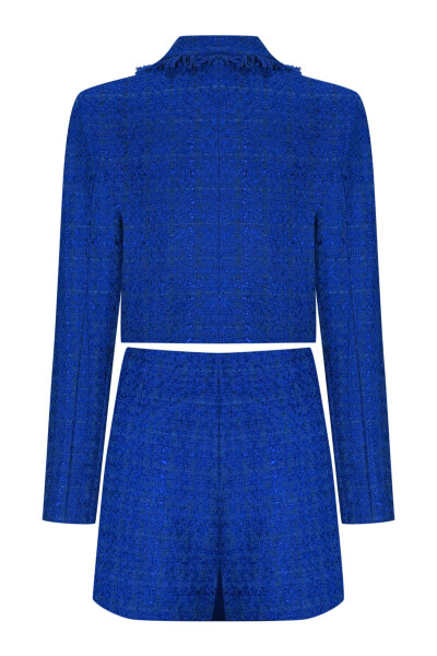 Tüvit Saks Mavisi Crop Ceket ve Şort Etek Takım-lacivert - 6