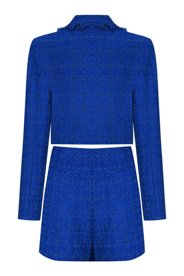 Tüvit Saks Mavisi Crop Ceket ve Şort Etek Takım-lacivert - 6