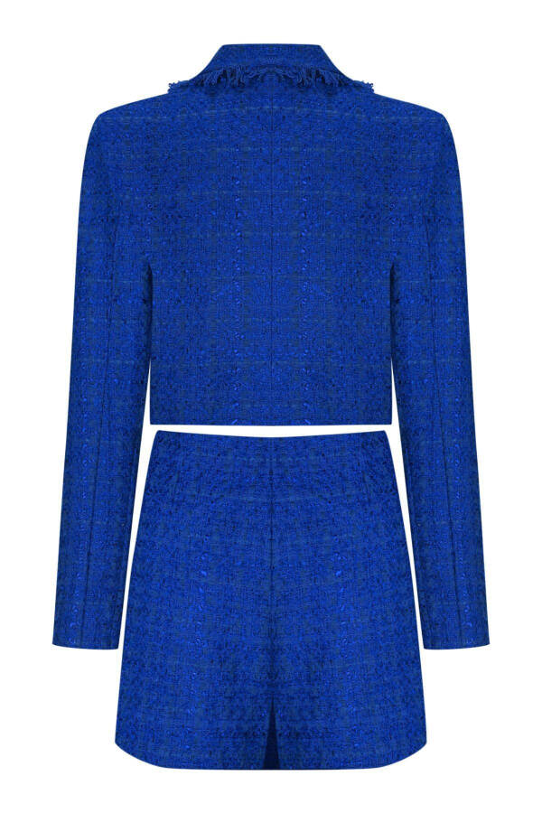 Tüvit Saks Mavisi Crop Ceket ve Şort Etek Takım-lacivert - 4