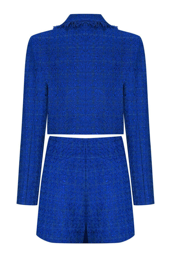 Tüvit Saks Mavisi Crop Ceket ve Şort Etek Takım-lacivert - 2