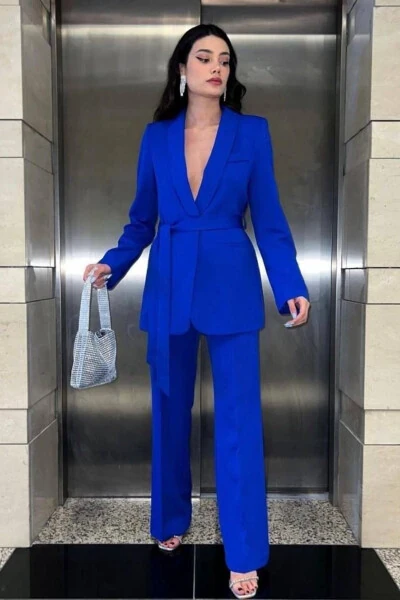 Tuxedo Blazer Jacket Wide Leg Trousers Set - 7