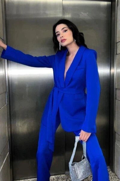 Tuxedo Blazer Jacket Wide Leg Trousers Set - 8