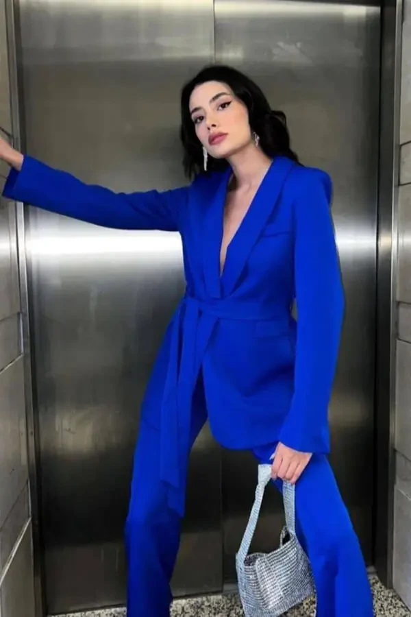 Tuxedo Blazer Jacket Wide Leg Trousers Set - 8