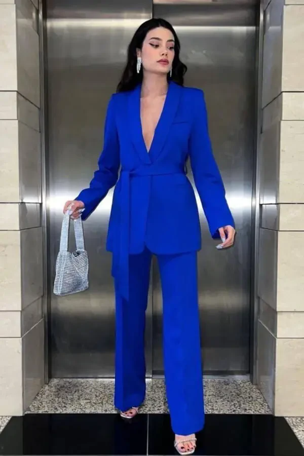 Tuxedo Blazer Jacket Wide Leg Trousers Set - 2