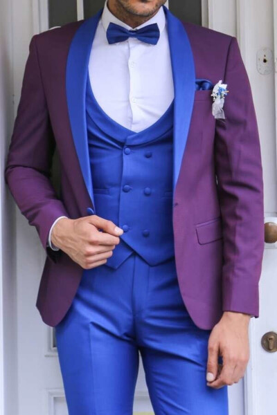 Tuxedo with Vest - Burgundy-Blue - Wessi - 2