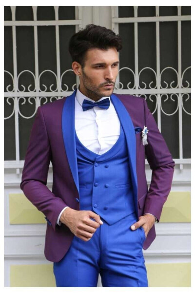 Tuxedo with Vest - Burgundy-Blue - Wessi - 3