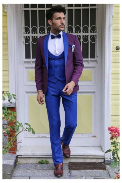 Tuxedo with Vest - Burgundy-Blue - Wessi - 4