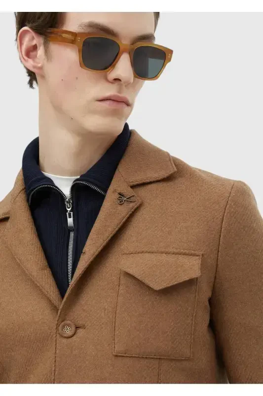 Tuya junli tekis ko'ylak, yelkali, ingichka, jun aralash kurtka - 4