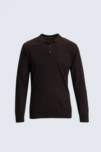 Tüylenme Yapmayan Yünlü Regular Fit Polo Yaka Kahverengi Kazak - Kahverengi - Hatemoğlu (1)