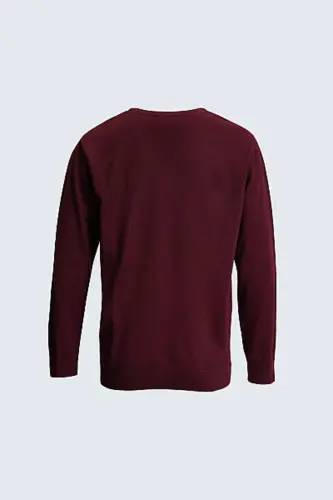 Tüylenme Yapmayan Yünlü V Yaka Regular Fit Bordo Kazak - Bordo - 3