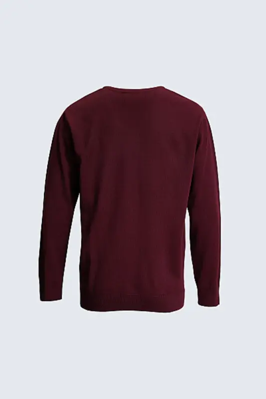 Tüylenme Yapmayan Yünlü V Yaka Regular Fit Bordo Kazak - Bordo - 3