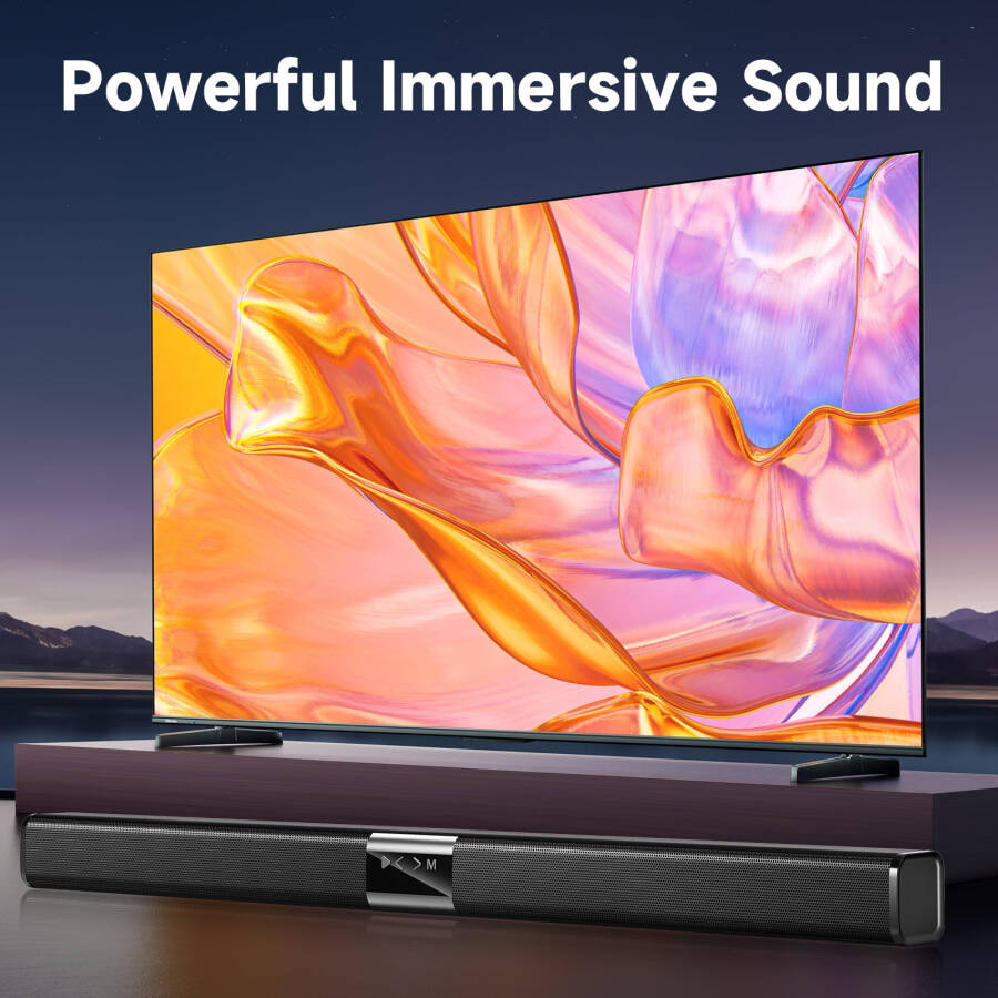 TV için 35,24 inç Ses Çubuğu, Subwoofer'lı ve Surround 50W Kablosuz Ses Çubuğu, Bluetooth 5.3 Ev Sinema TV Ses Hoparlörü, USB/TF Kartı/AUX/Koaksiyel Bağlantı, Duvara Monte Edilebilir - 4