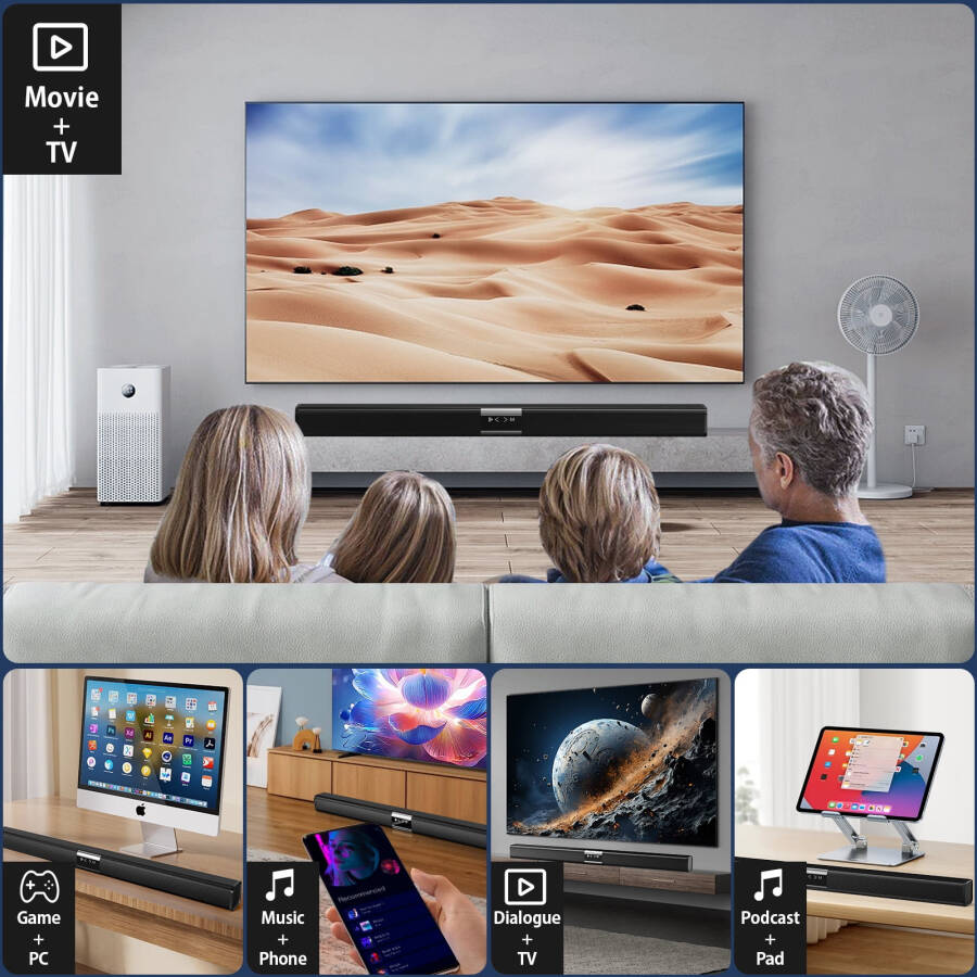 TV için 35,24 inç Ses Çubuğu, Subwoofer'lı ve Surround 50W Kablosuz Ses Çubuğu, Bluetooth 5.3 Ev Sinema TV Ses Hoparlörü, USB/TF Kartı/AUX/Koaksiyel Bağlantı, Duvara Monte Edilebilir - 7