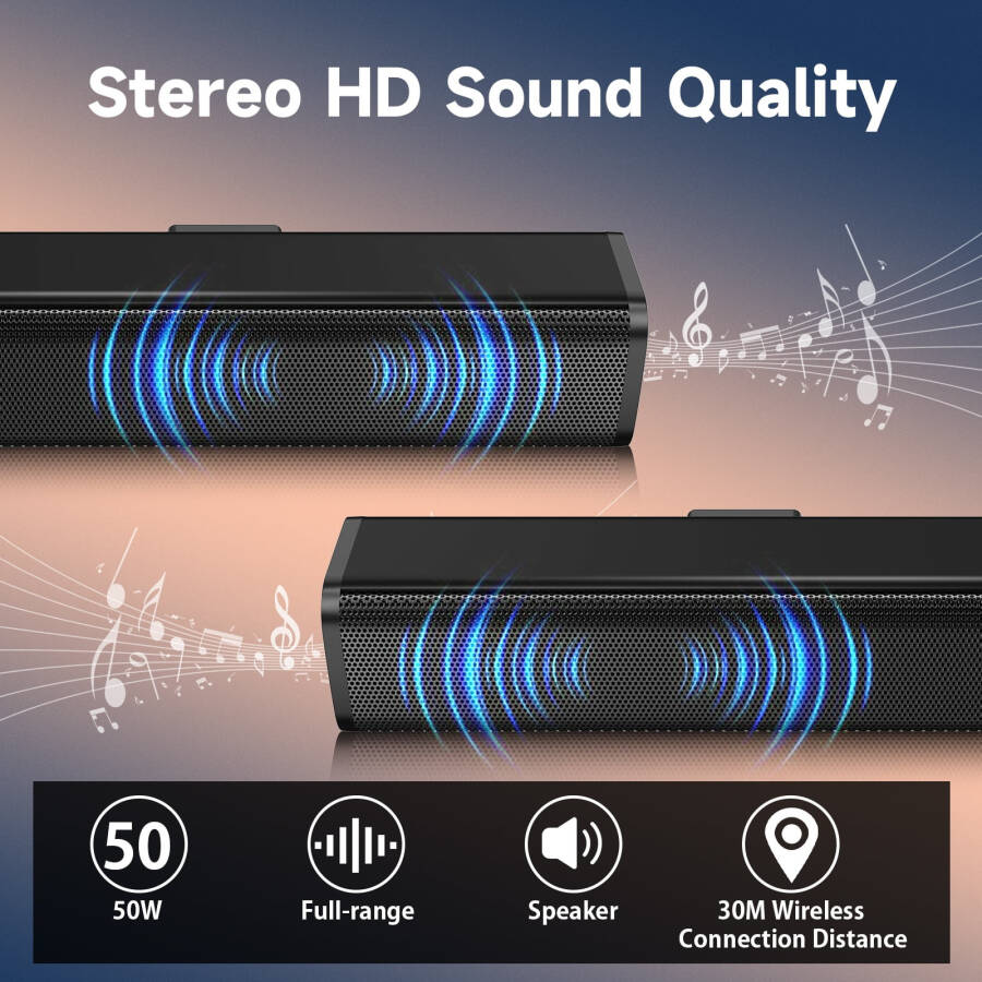 TV için 35,24 inç Ses Çubuğu, Subwoofer'lı ve Surround 50W Kablosuz Ses Çubuğu, Bluetooth 5.3 Ev Sinema TV Ses Hoparlörü, USB/TF Kartı/AUX/Koaksiyel Bağlantı, Duvara Monte Edilebilir - 9