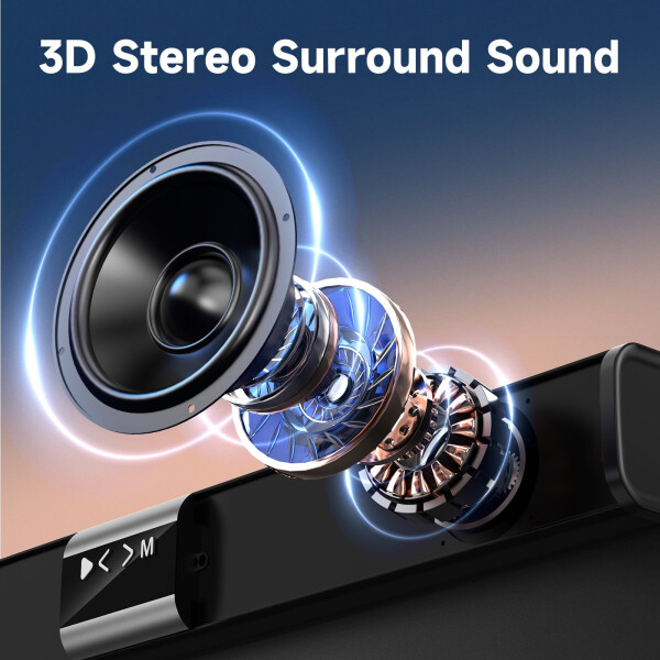 TV için 35,24 inç Ses Çubuğu, Subwoofer'lı ve Surround 50W Kablosuz Ses Çubuğu, Bluetooth 5.3 Ev Sinema TV Ses Hoparlörü, USB/TF Kartı/AUX/Koaksiyel Bağlantı, Duvara Monte Edilebilir - 11