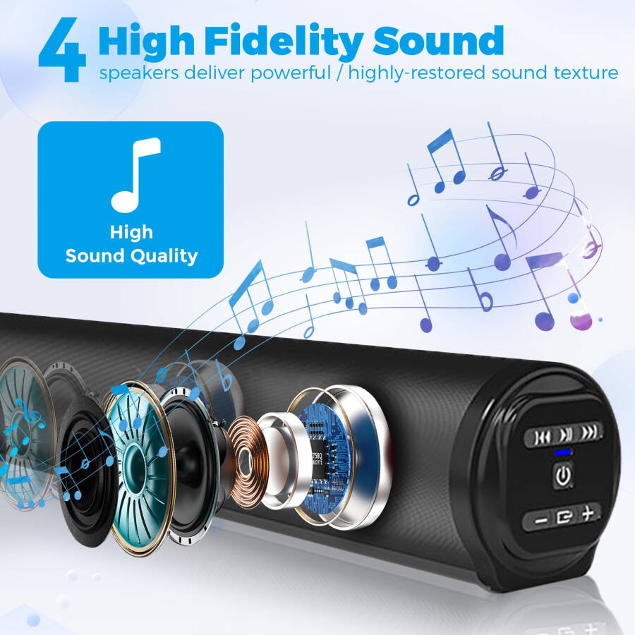 TV için Sound Bar, Dahili Subwoofer ve Uzaktan Kumanda ile Bluetooth 5.0 Surround Ses Hoparlörü, Geleneksel veya Akıllı TV, Bilgisayar ile Çalışan Ev Sinema Ses Sound Bar - 1