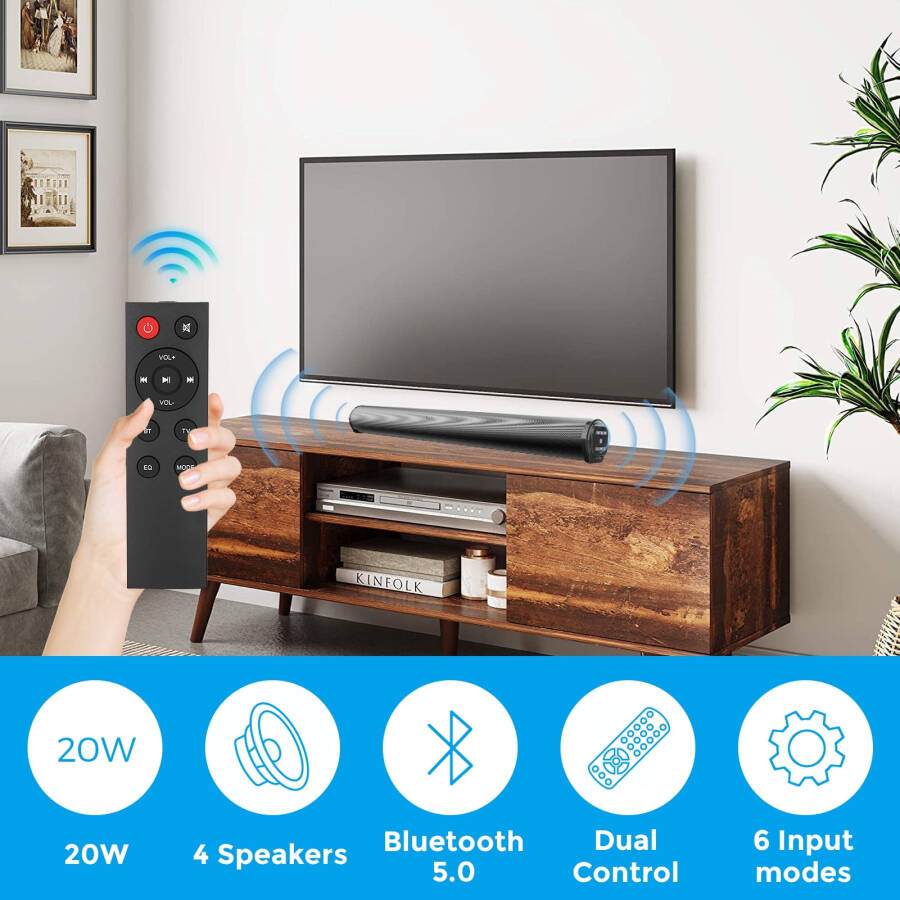 TV için Sound Bar, Dahili Subwoofer ve Uzaktan Kumanda ile Bluetooth 5.0 Surround Ses Hoparlörü, Geleneksel veya Akıllı TV, Bilgisayar ile Çalışan Ev Sinema Ses Sound Bar - 4