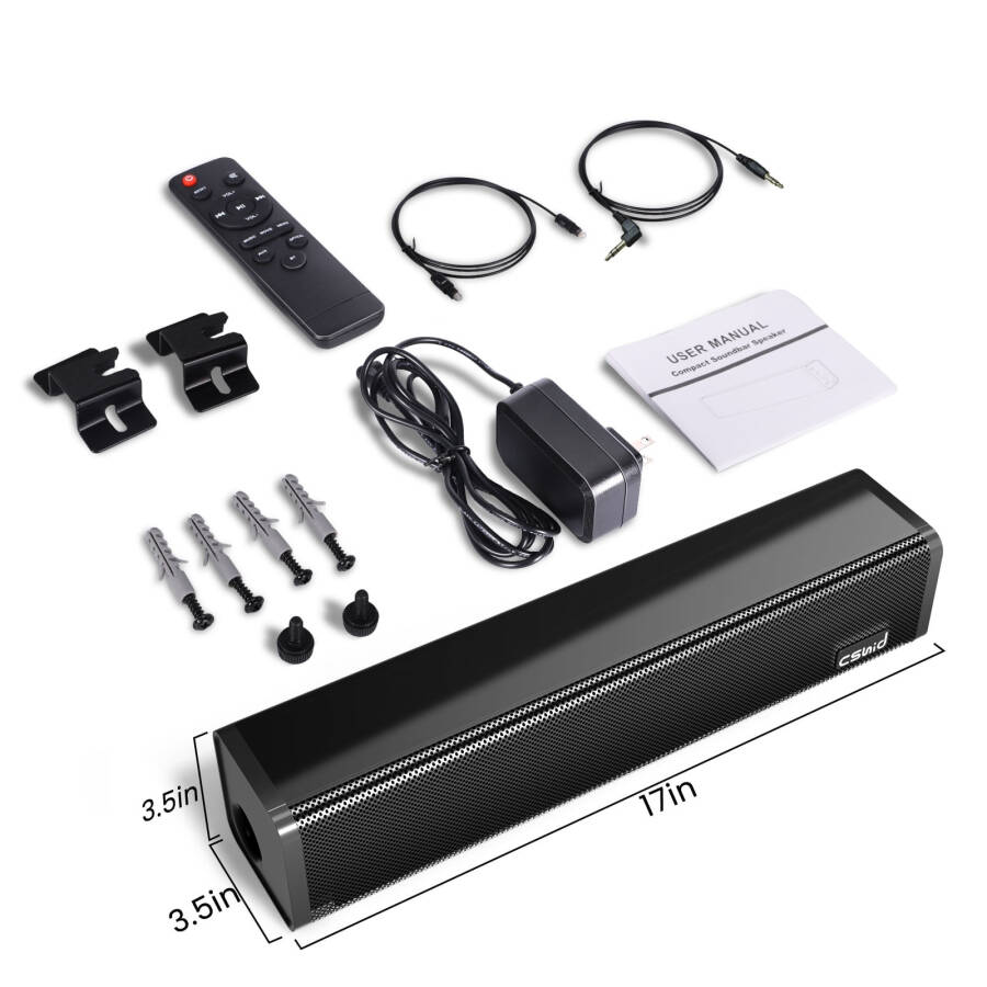 TV için Soundbar, 2.1CH Bluetooth TV Hoparlörü Kablosuz ve Kablolu 17 inç Subwoofer, 50W Ev Ses Sistemi TV Hoparlörleri Ses Çubuğu, Optik/AUX/DC Bağlantılı Duvara Monte Edilebilir Soundbar - 6