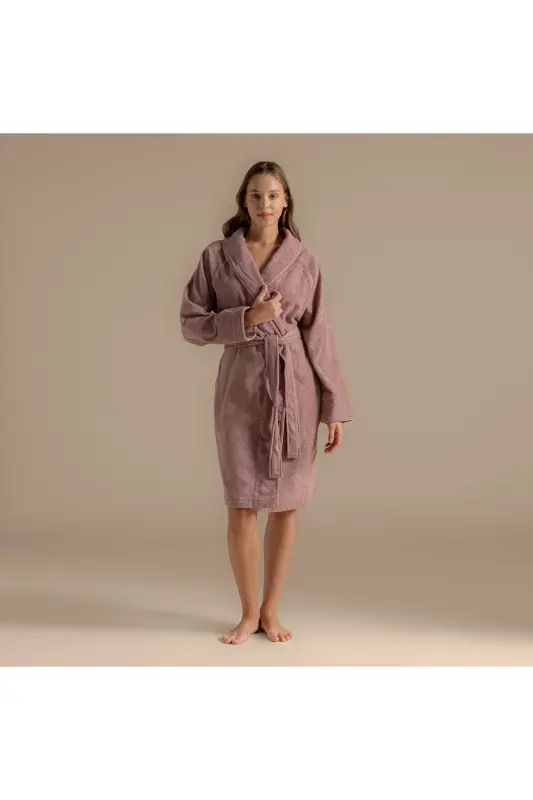 Твердый бамбуковый унисекс халат, пепельно-розовый - пепельно-розовый - 3