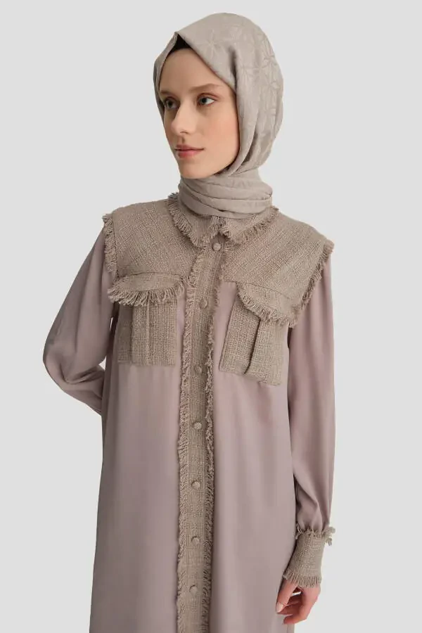 Твидовая комбинированная туника 24k4400 Норка - 3