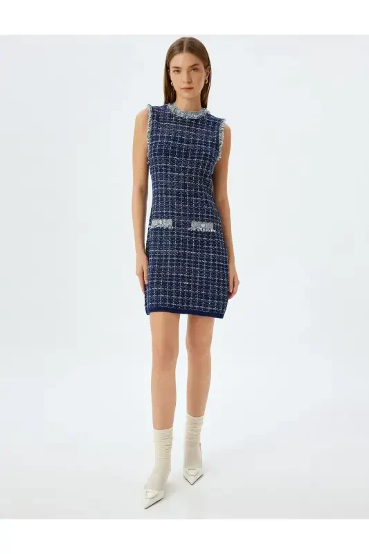 Твидовое Мини Платье Жилет Без Рукавов С Бахромой Отделка Аппликацией - 3