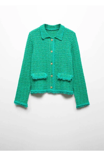 Твидовый кардиган с воротником поло - 3