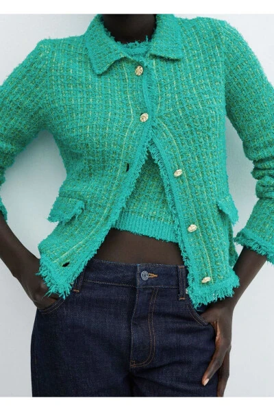 Твидовый кардиган с воротником поло - 7