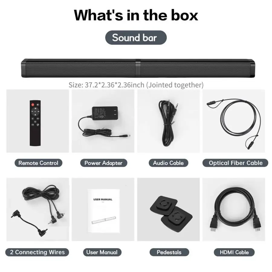 2 in 1 Separable Sound Bars for TV, Bluetooth 5.0 Surround Sound System for TV Wireless Connect, 37 Inch Soundbar for Home Theater, ARC/Optical/USB Cables & Remote TV Speakers, Wall Mountable - 7