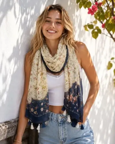 YOUR SMILE Large Boho Scarf for Women Lightweight Floral Printed Scarves Fall Winter Fashion Fringed Shawl wraps - 2