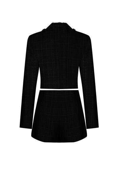 Tweed Black Crop Jacket and Shorts Skirt Suit - 6