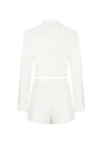 Tweed Crop Jacket and Shorts Skirt Set-ecru - 2