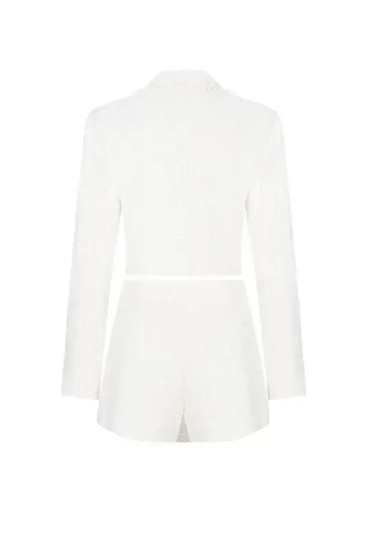 Tweed Crop Jacket and Shorts Skirt Set-ecru - 2