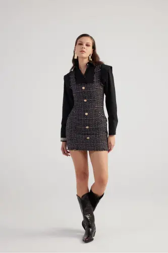 Tweed Elbise Siyah-Siyah - 4