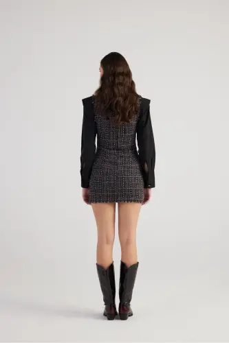Tweed Elbise Siyah-Siyah - 5