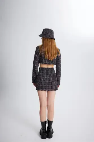 Tweed Fabric Mini Tweed Skirt Black - HOLLY LOLLY (1)
