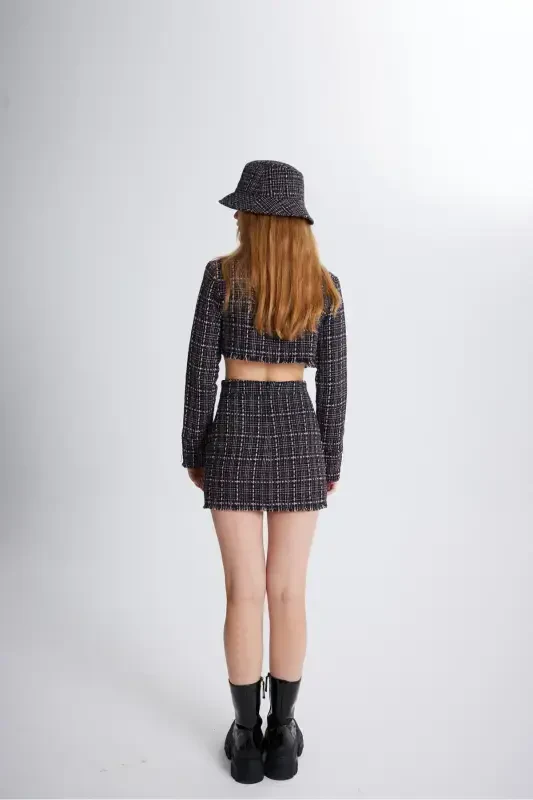 Tweed Fabric Mini Tweed Skirt Black - 2