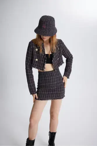 Tweed Fabric Mini Tweed Skirt Black - 4