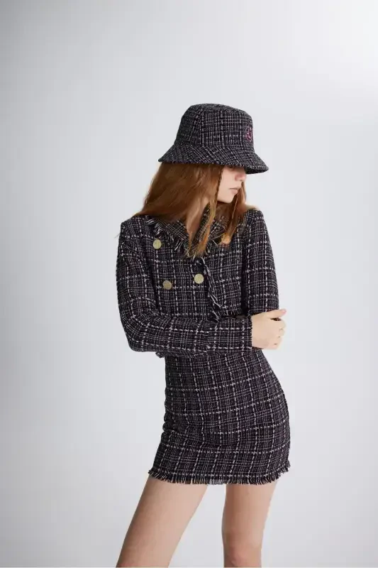 Tweed Fabric Mini Tweed Skirt Black - 6