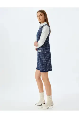 Tweed Mini Dress Sleeveless Fringe Detailed Applique Detailed - KOTON (1)