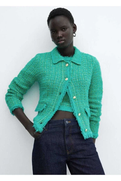 Tweed polo cardigan - MANGO