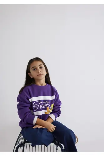 Tweety Baskılı Baskılı Mor Sweatshirt 7S10073-70633 - Mor-70633 - 1