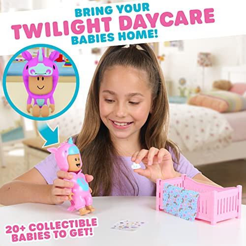 Twilight Daycare Collectible Baby Dolls - Deluxe Unicorn Baby Pack Includes Metaverse Doll, Crib, Blanket, and Extra Toy - Redeem Virtual Items in Online Game - 2