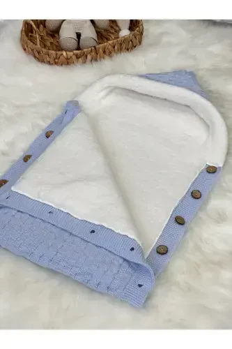 TWIN BRAIDED KNITTED WELLSOFT BABY SWADDLE-BLUE - LİTTLELAND (1)