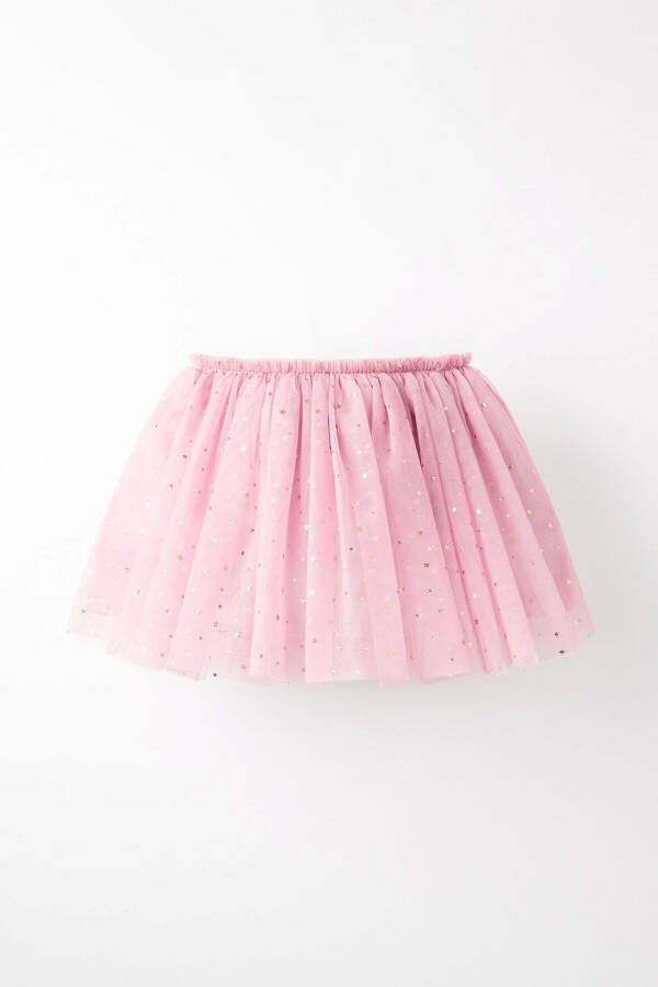 Twinkle Gold Star Detailed Lined Tulle Party Skirt - 1