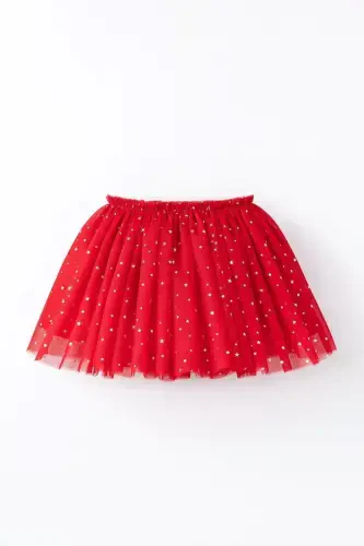 Twinkle Silver Star Detailed Lined Tutu Skirt (APRIL 23 - REPUBLIC DAY) - Red - 1