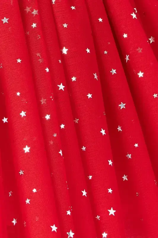 Twinkle Silver Star Detailed Lined Tutu Skirt (APRIL 23 - REPUBLIC DAY) - Red - 2