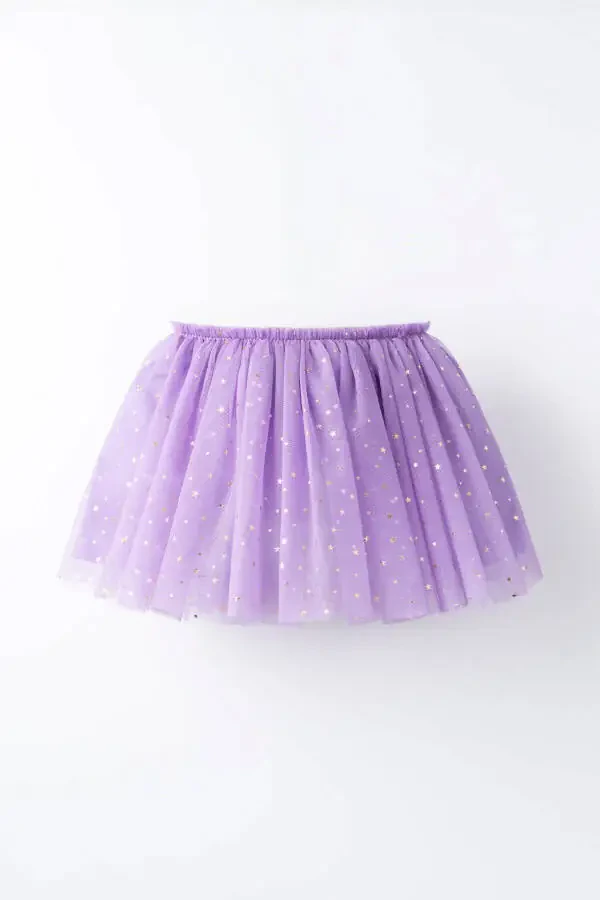 Twinkle Tulle Skirt with Gold Star Details and Lining (April 23 - Republic Day) - 2